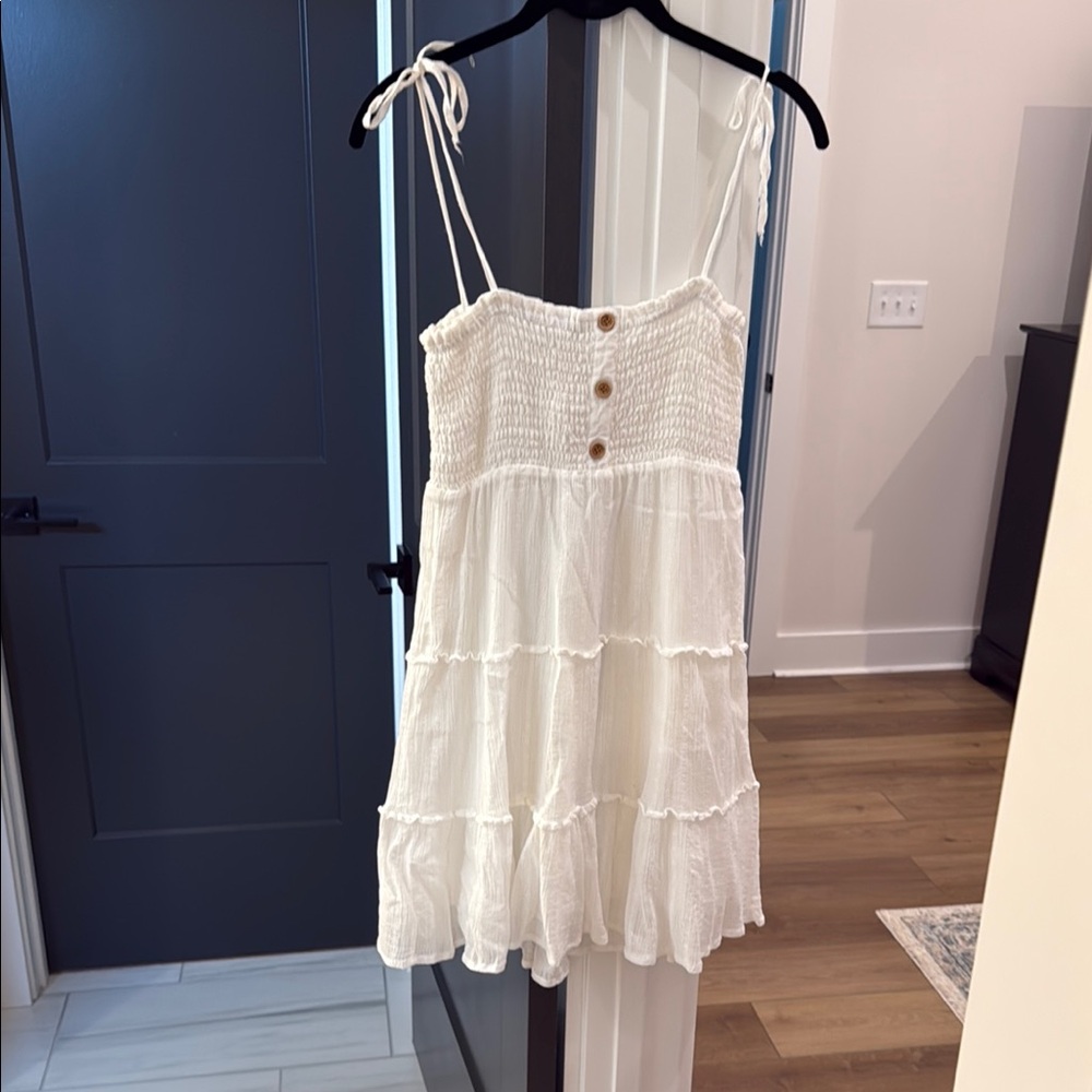 Altar'd State White Smocked Dress with Button Accents